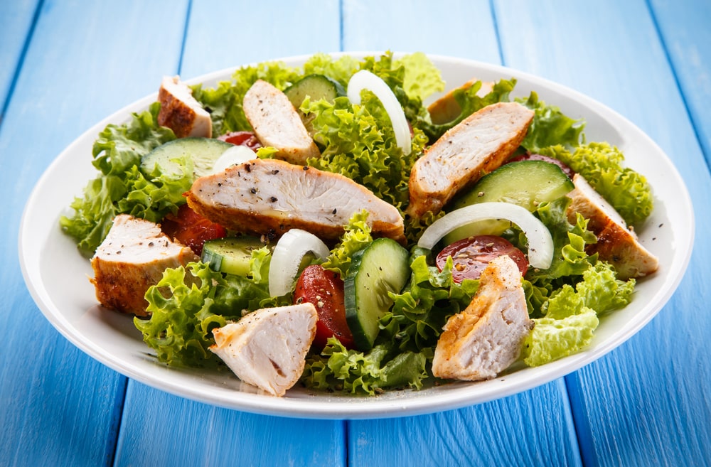 healthy keto caesar salad with grilled chicken