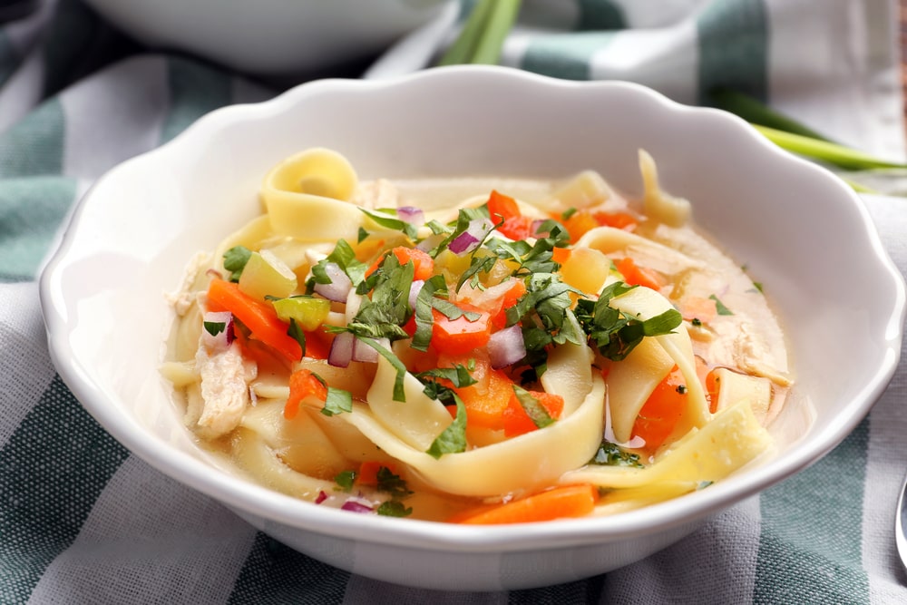 Keto chicken noodle soup with shirataki noodles