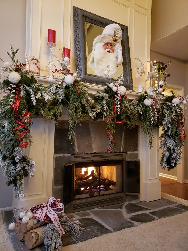 farmhouse style mantelpiece with a rustic burlap runner and natural decorative elements