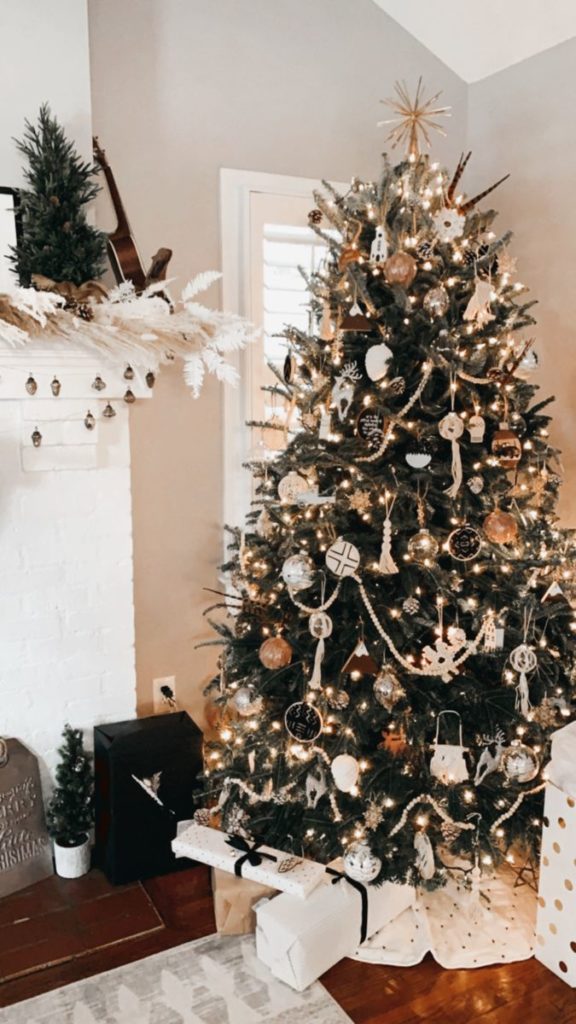 Boho Christmas tree with natural ornaments