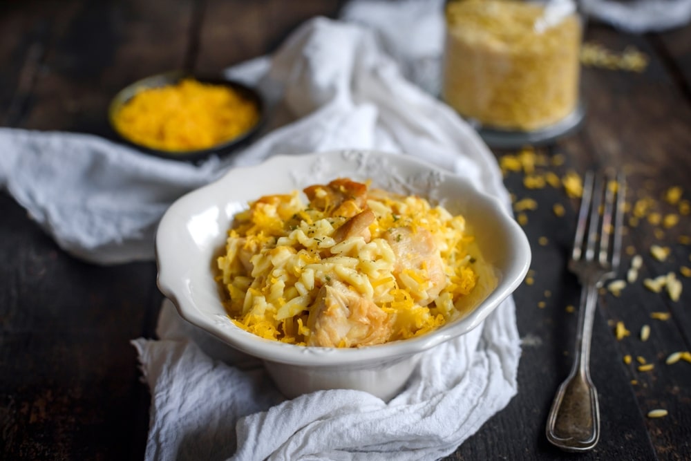 slow cooker cheesy chicken and rice with cream of