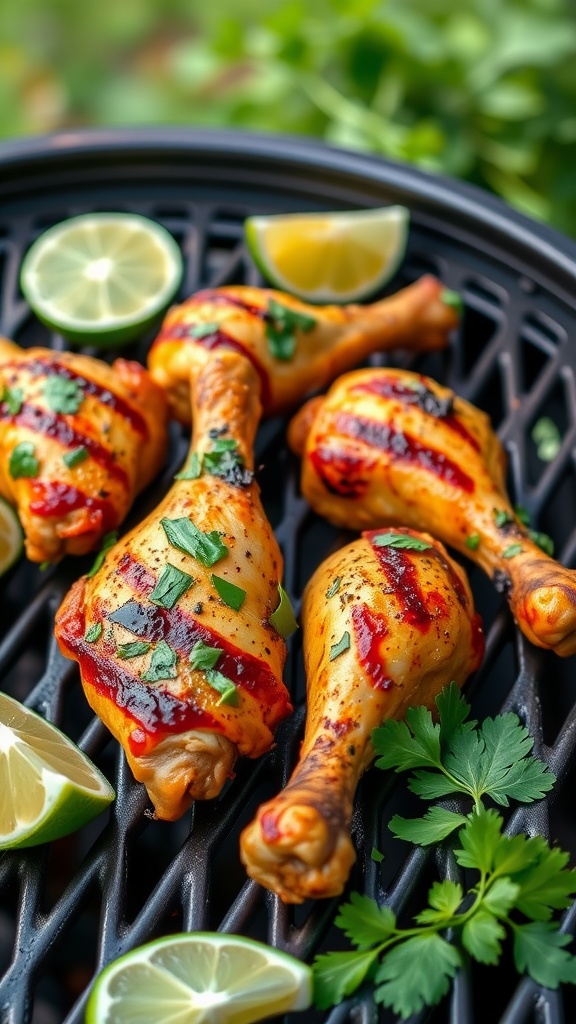 Grilled chicken drumsticks with cilantro and lime