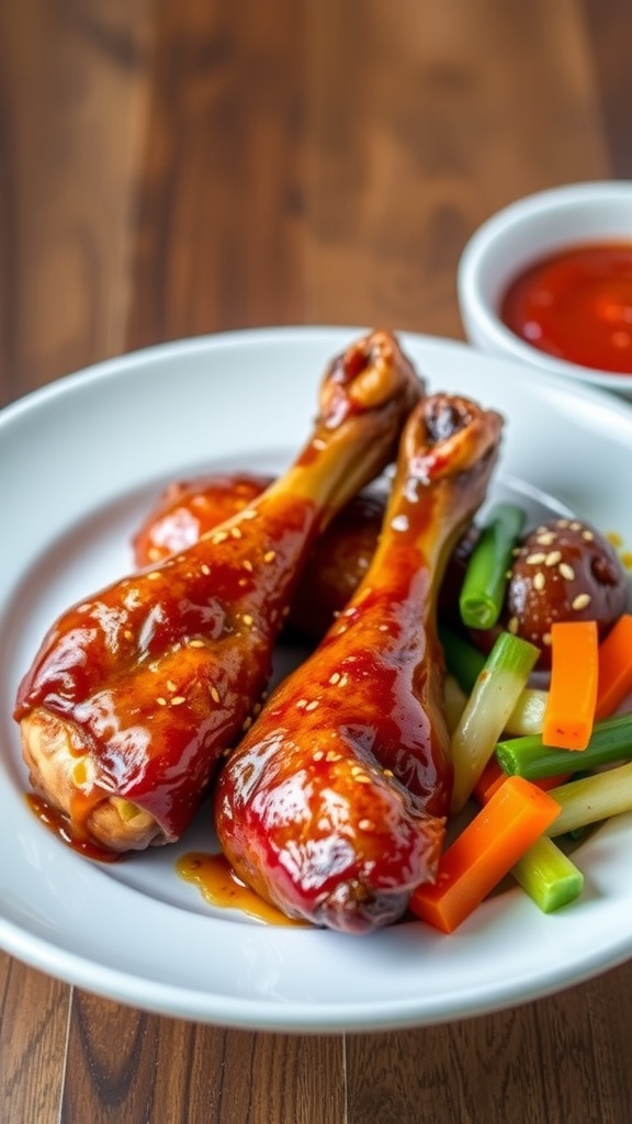 Crispy Korean BBQ Drumsticks served with vegetables and sauce