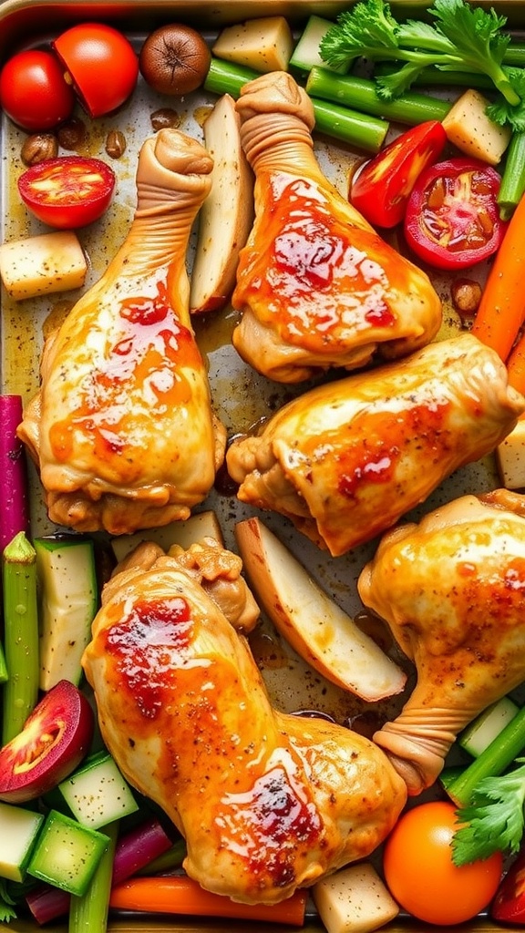 Maple Mustard Glazed Drumsticks with vegetables