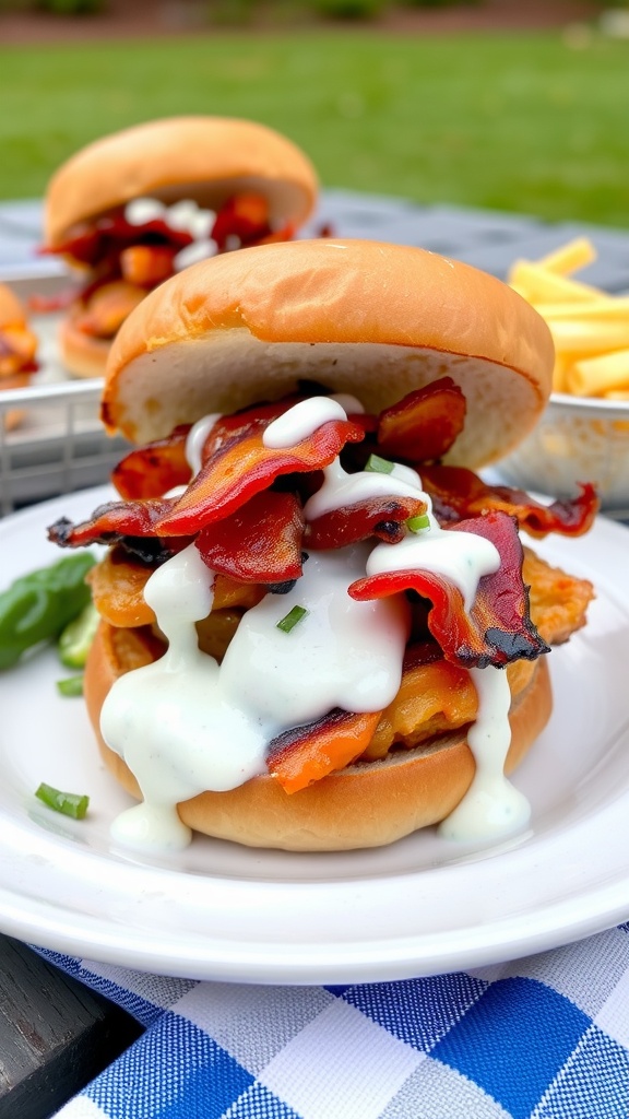 BBQ Bacon Ranch Chicken Sandwich with bacon and ranch dressing