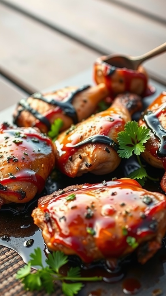 BBQ chicken thighs grilled to perfection with a honey glaze.