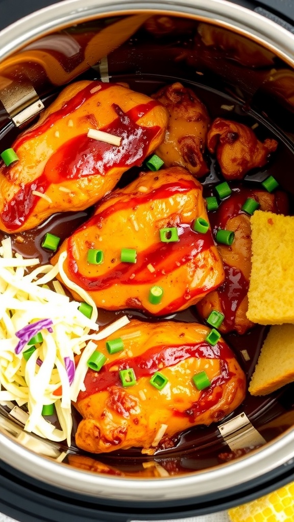 A close-up of BBQ Ranch Chicken with garnishes