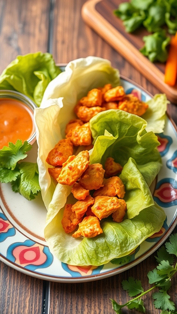 Buffalo Chicken Lettuce Wraps with chicken and fresh greens