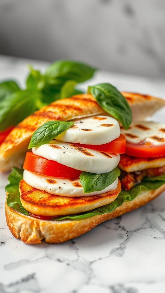Caprese Grilled Chicken Sandwich with fresh ingredients and balsamic glaze