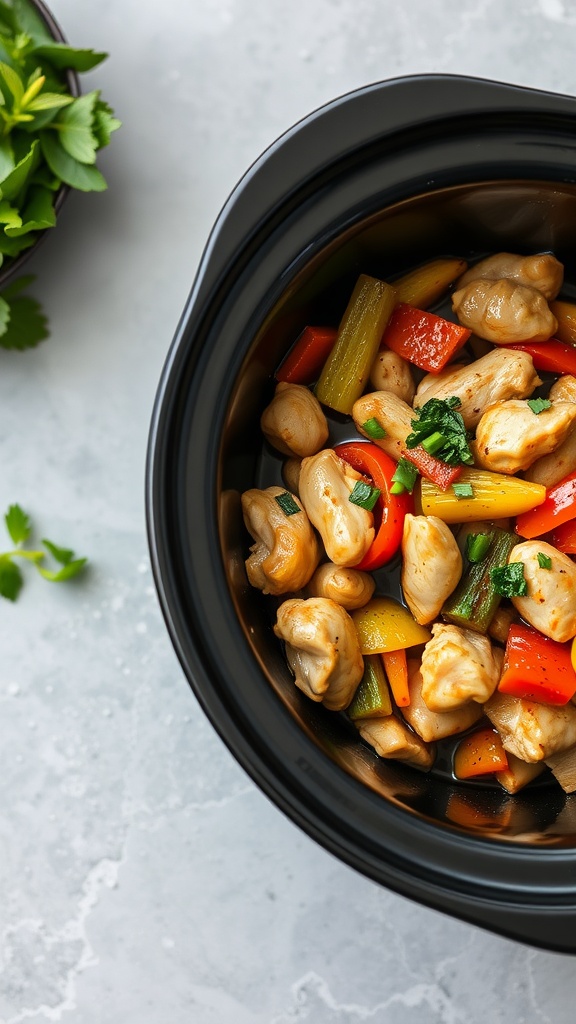 A delicious chicken and vegetable stir-fry in a crockpot