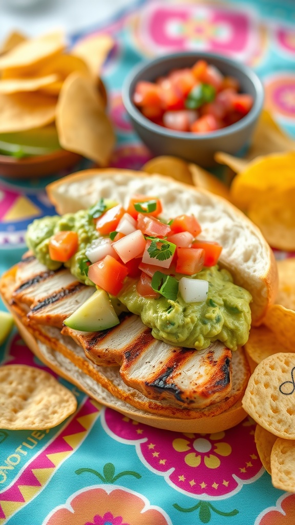 A delicious Chipotle Guacamole Chicken Sandwich featuring grilled chicken, guacamole, and fresh toppings.