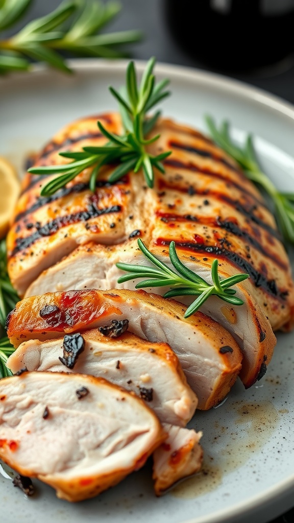 Grilled turkey breast garnished with rosemary