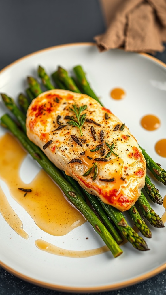 Garlic butter chicken served with asparagus.
