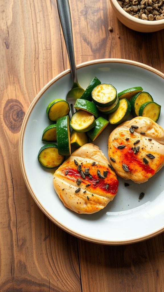 Plate of Garlic Herb Chicken with Zucchini and green beans
