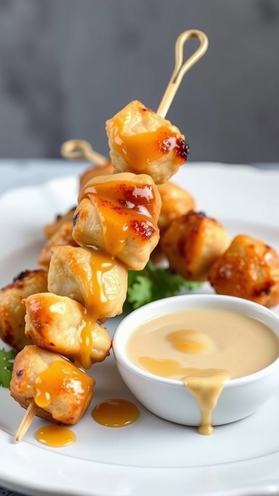 Delicious honey mustard chicken skewers ready to serve