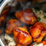 Honey Soy Glazed Chicken Thighs in an Instant Pot with rice and vegetables