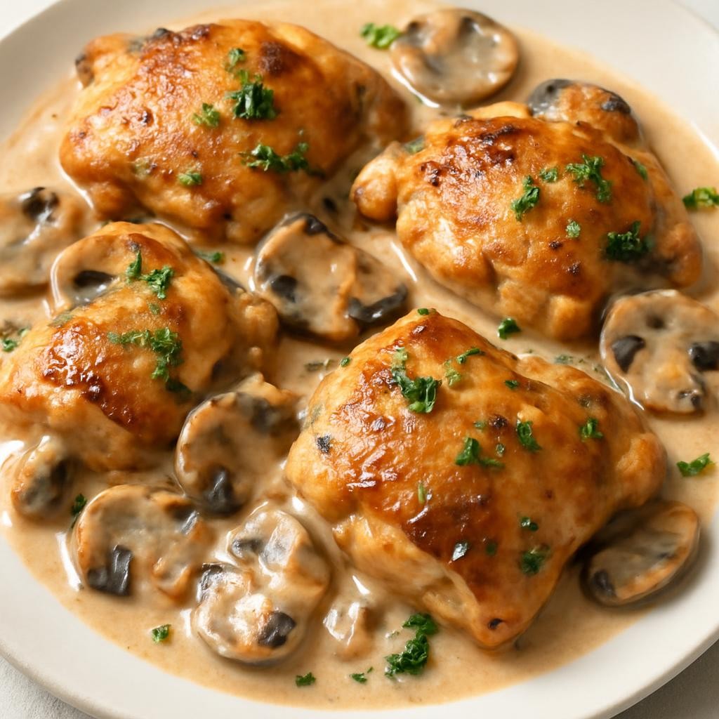 Creamy Garlic Mushroom Chicken Thighs