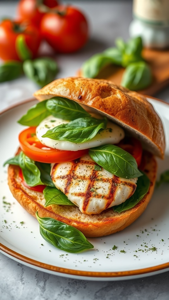 Italian Herb Grilled Chicken Sandwich with fresh basil and tomatoes