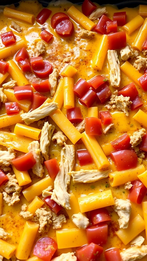 A delicious Keto Chicken Taco Casserole with chicken, cheese, and tomatoes.