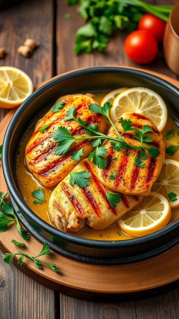 Lemon Herb Grilled Chicken Casserole with grilled chicken and fresh herbs