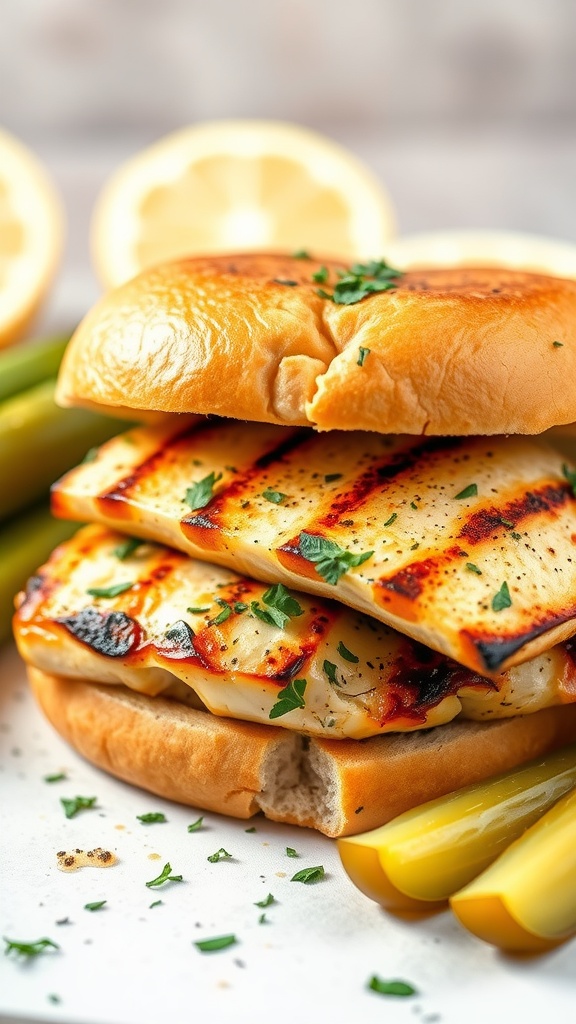 A delicious Lemon Herb Grilled Chicken sandwich with fresh ingredients.