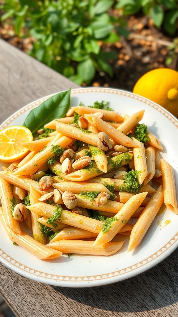 Lemon Pesto Chicken Penne Pasta with herbs and nuts