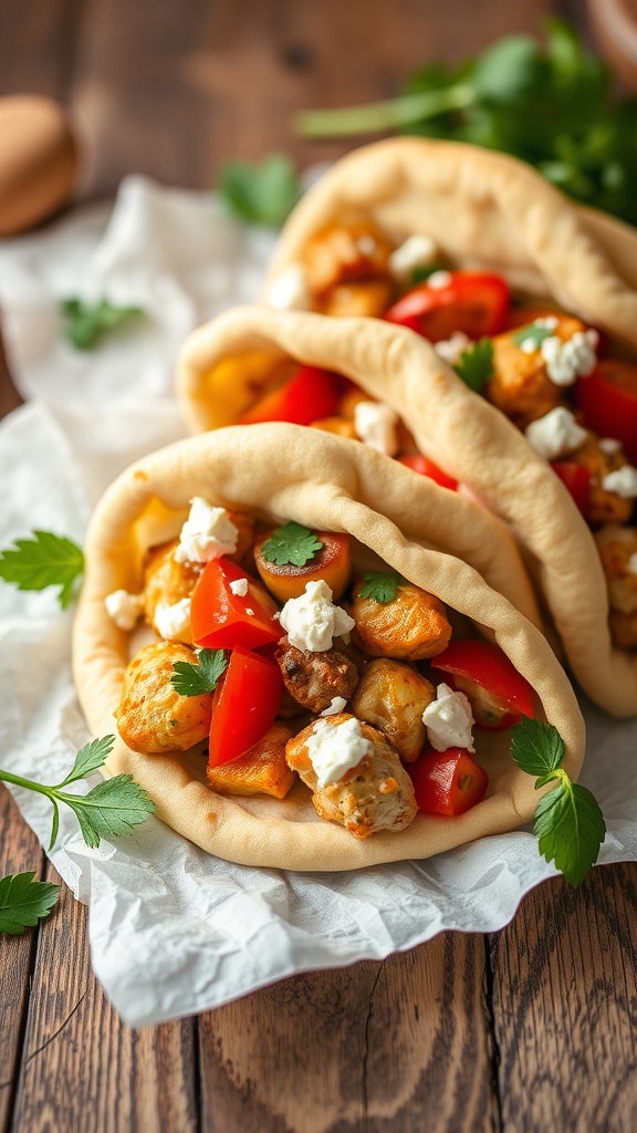 Mediterranean chicken mini pitas with tomatoes and feta