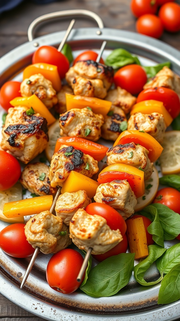 Mediterranean chicken skewers with colorful vegetables