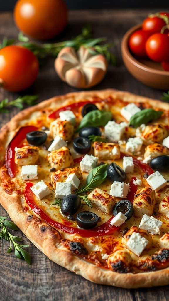 Mediterranean Grilled Chicken Pizza with fresh toppings