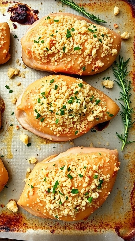 Oven-baked Parmesan chicken thighs ready to be served.