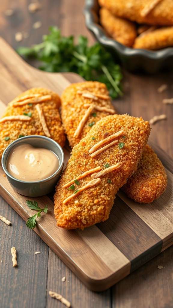 Parmesan crusted chicken tenders with dipping sauce