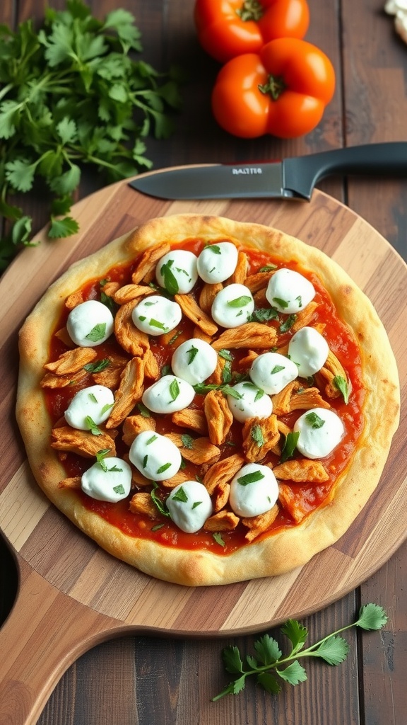 Pulled Chicken BBQ Pizza with toppings