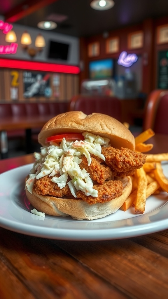 Southern Fried Chicken Sandwich with Slaw served on a plate