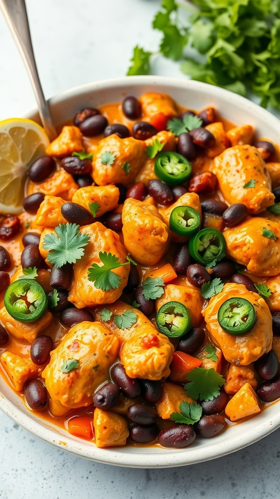 Delicious Southwest Chicken and Black Bean Casserole served with fresh herbs