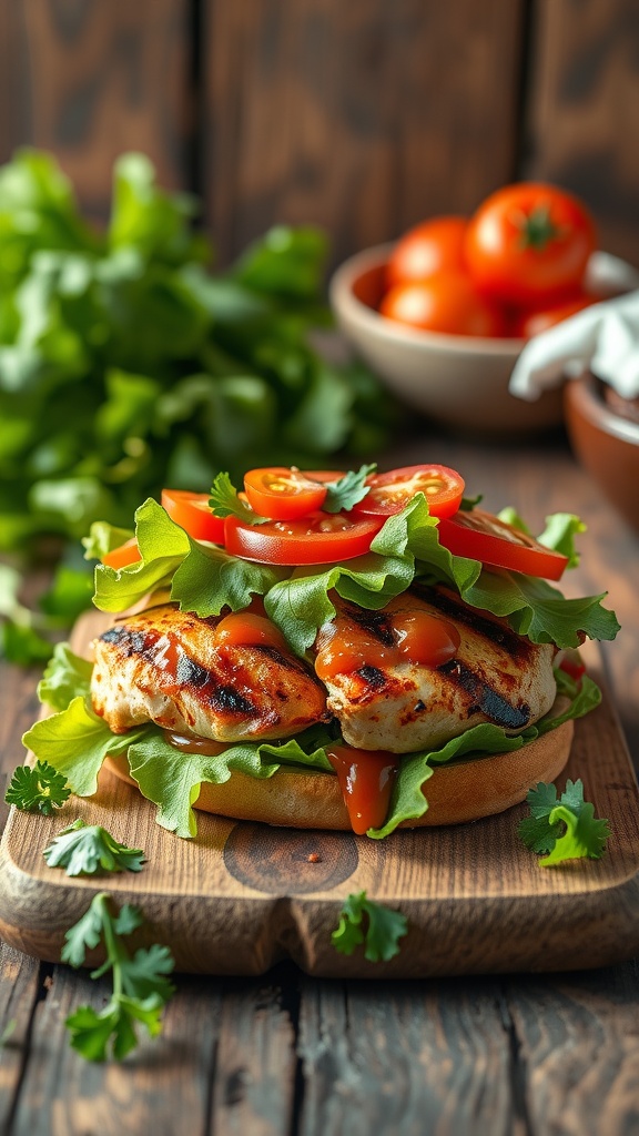 A spicy chipotle grilled chicken sandwich with lettuce and tomatoes