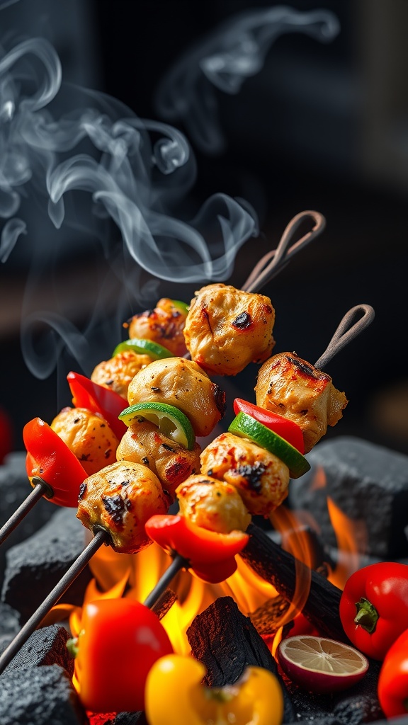 Grilled chicken skewers with vegetables