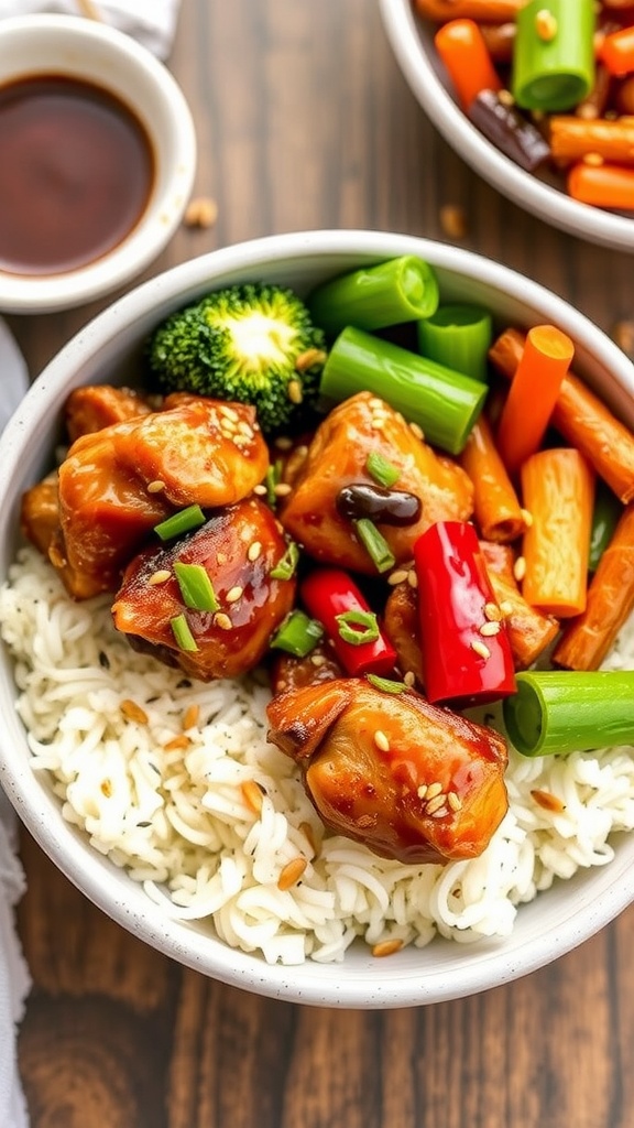 Teriyaki Chicken Thighs with vegetables on rice
