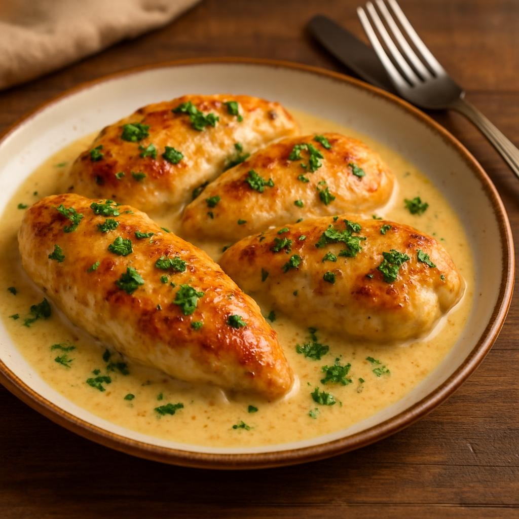 One Pan Creamy Garlic Chicken Breasts